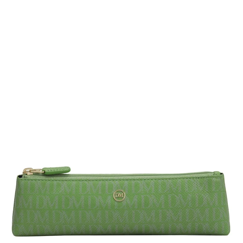 Da Milano Da Milano Women's Monogram Patterned Leather Travel Multi Pouch with Zip Closure - Kiwi (MP-1252G)