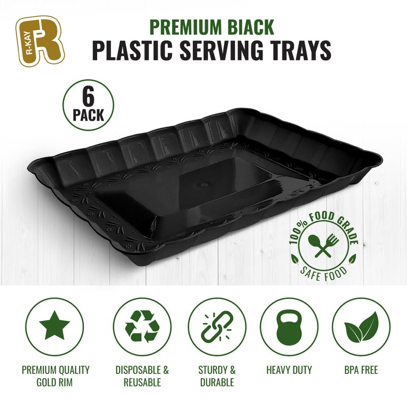 R-kay 6 Pack Black Plastic Serving Trays - 9 x 13 Party Serving Trays and Platters - Black Serving Tray - Serving Platter Tray for Party - Image 5