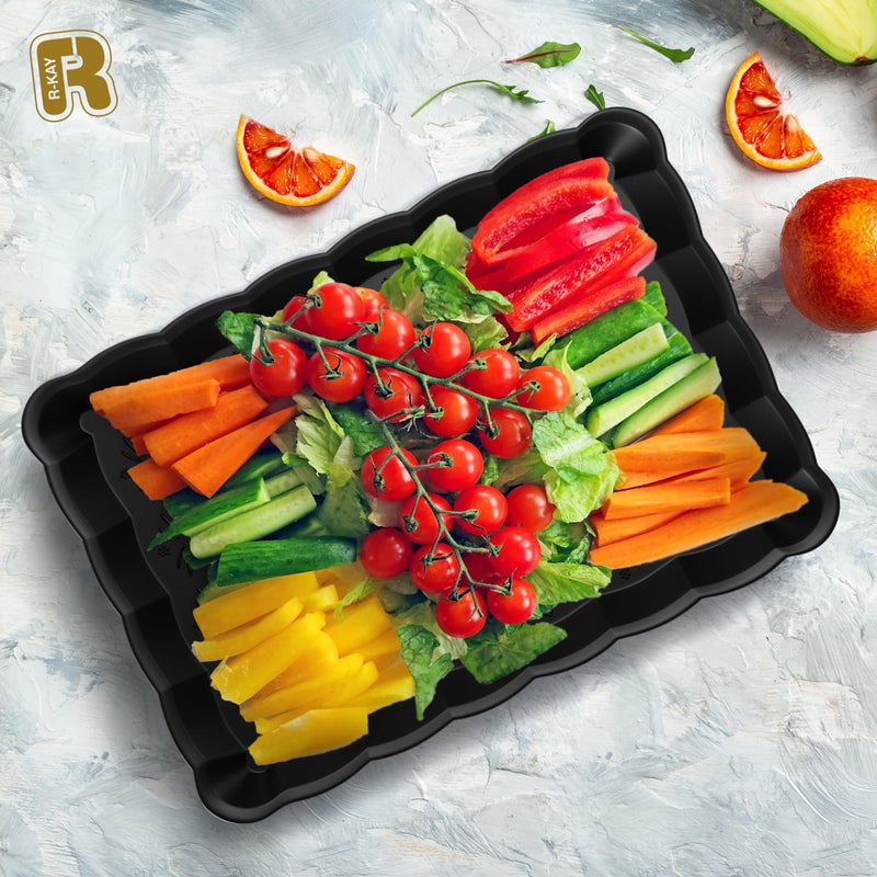 R-kay 6 Pack Black Plastic Serving Trays - 9 x 13 Party Serving Trays and Platters - Black Serving Tray - Serving Platter Tray for Party - Image 2