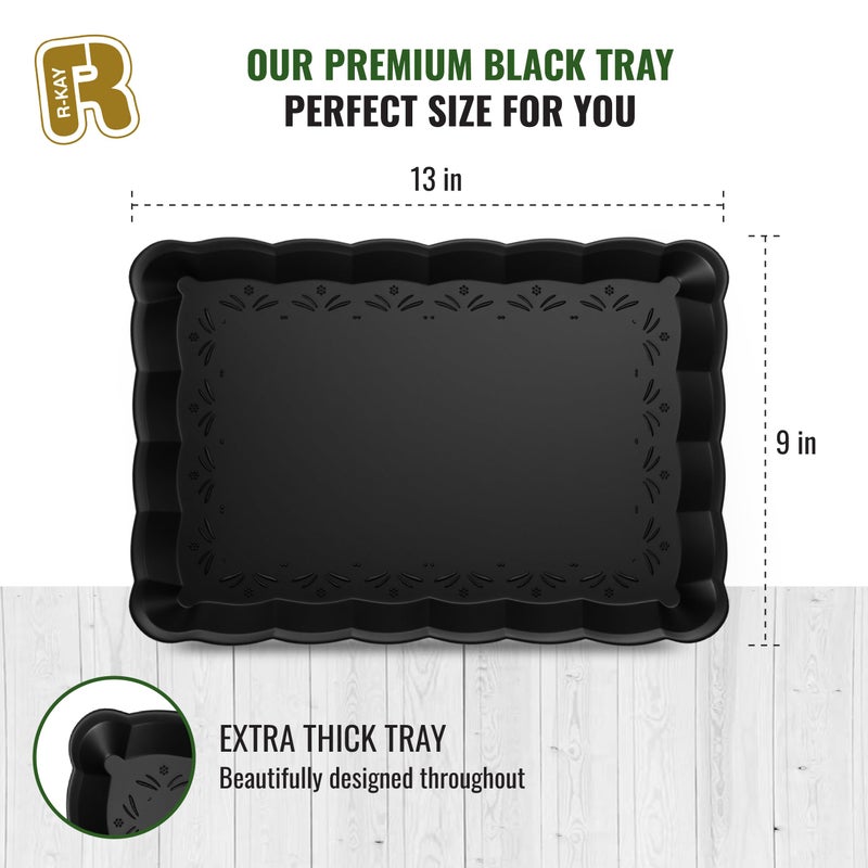 R-kay 6 Pack Black Plastic Serving Trays - 9 x 13 Party Serving Trays and Platters - Black Serving Tray - Serving Platter Tray for Party - Image 4