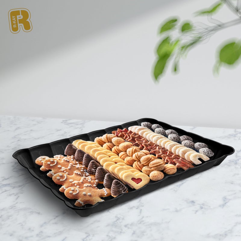 R-kay 6 Pack Black Plastic Serving Trays - 9 x 13 Party Serving Trays and Platters - Black Serving Tray - Serving Platter Tray for Party - Image 3