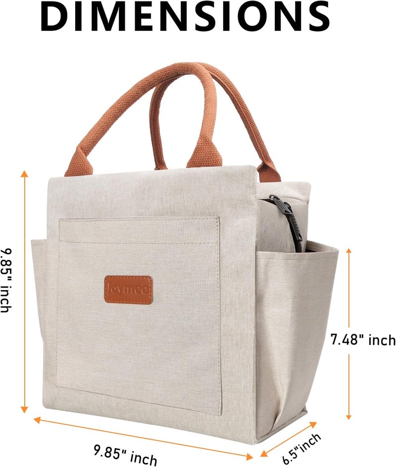 Joymee Lunch Bag Women Insulated Lunch Box Reusable Leakproof Large Spacious Cooler Tote for Women Men Adult with Bottle Holder and Side Pockets for Work Office Travel Picnic - Beige - Image 2