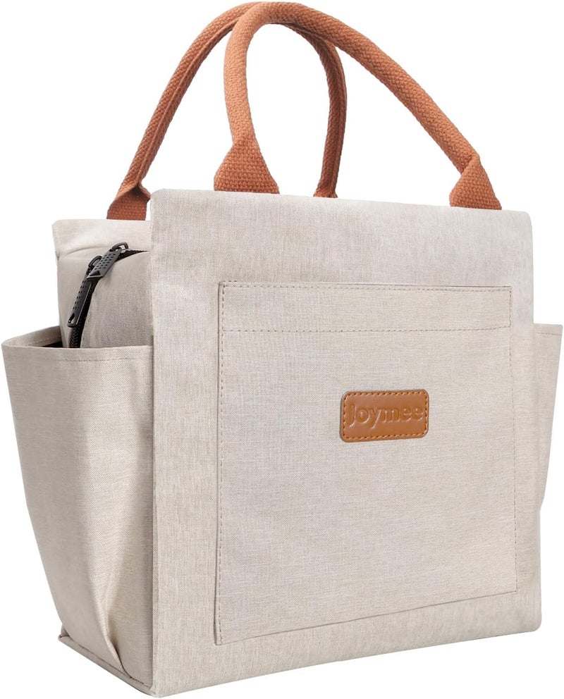 Joymee Lunch Bag Women Insulated Lunch Box Reusable Leakproof Large Spacious Cooler Tote for Women Men Adult with Bottle Holder and Side Pockets for Work Office Travel Picnic - Beige - Image 1