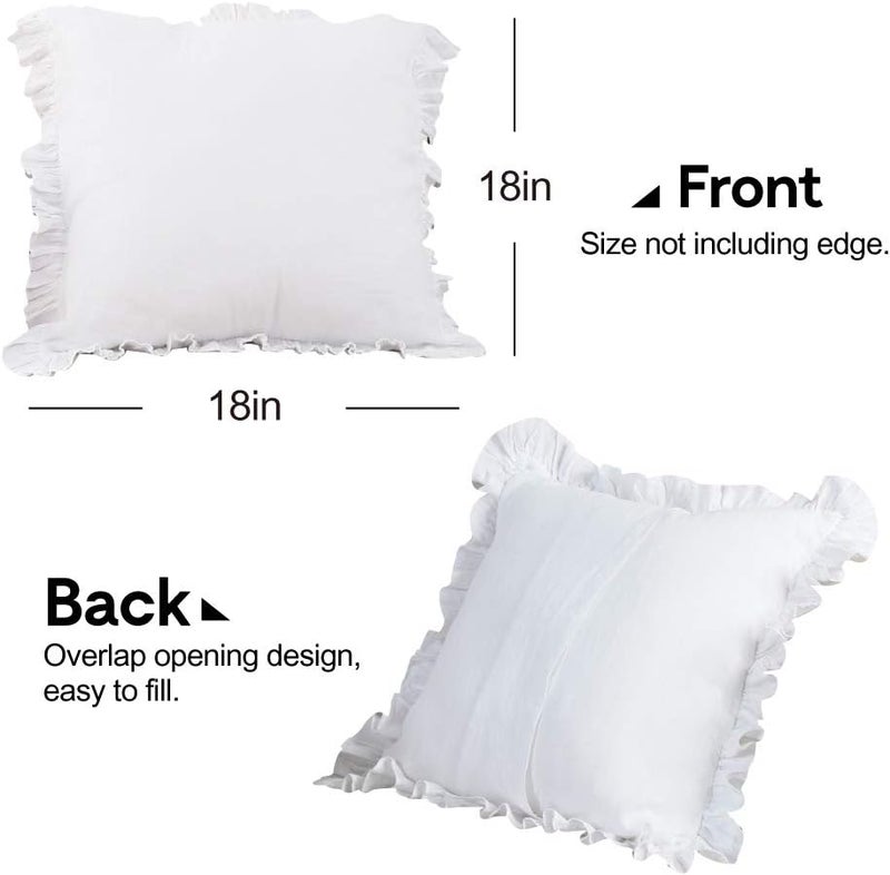 King Linens 100% French Linen Throw Pillow Covers - Set of 2 - Washed Flax Decorative Ruffled Square Cushion Cover Solid Color Soft Breathable - White, 18'' x 18'' - Image 4