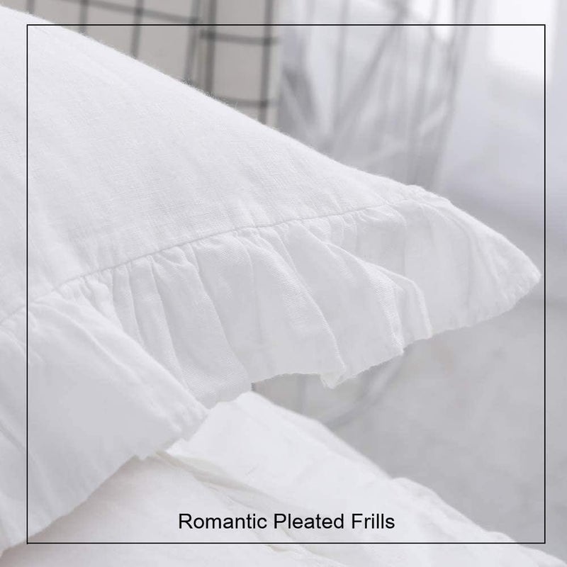 King Linens 100% French Linen Throw Pillow Covers - Set of 2 - Washed Flax Decorative Ruffled Square Cushion Cover Solid Color Soft Breathable - White, 18'' x 18'' - Image 5