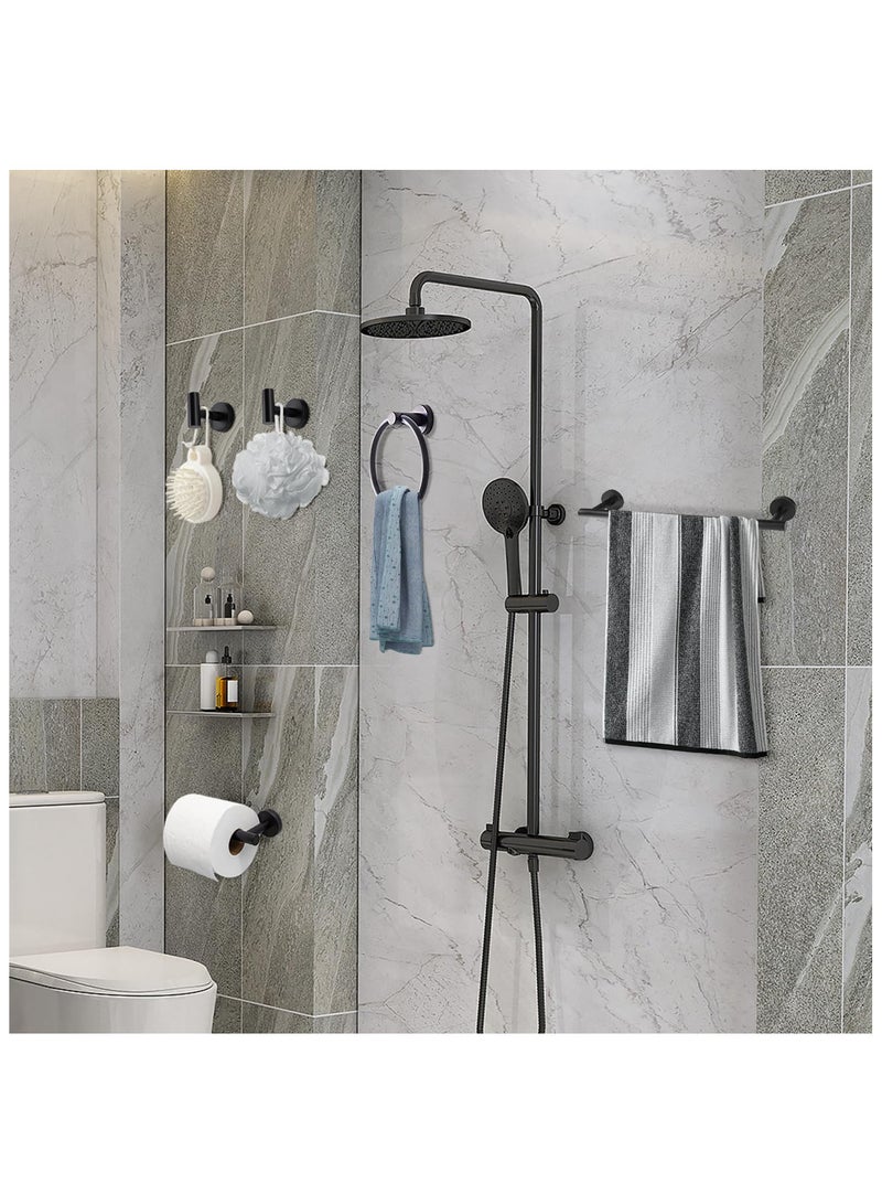 Bathroom Hardware Accessories Set, 5 pieces Bathroom Towel Holder Set, Wall Mounted Stainless Steel Accessories Kit Includes Towel Bar, Towel Ring, 2 Robe Towel Hooks, Toilet Paper Holder