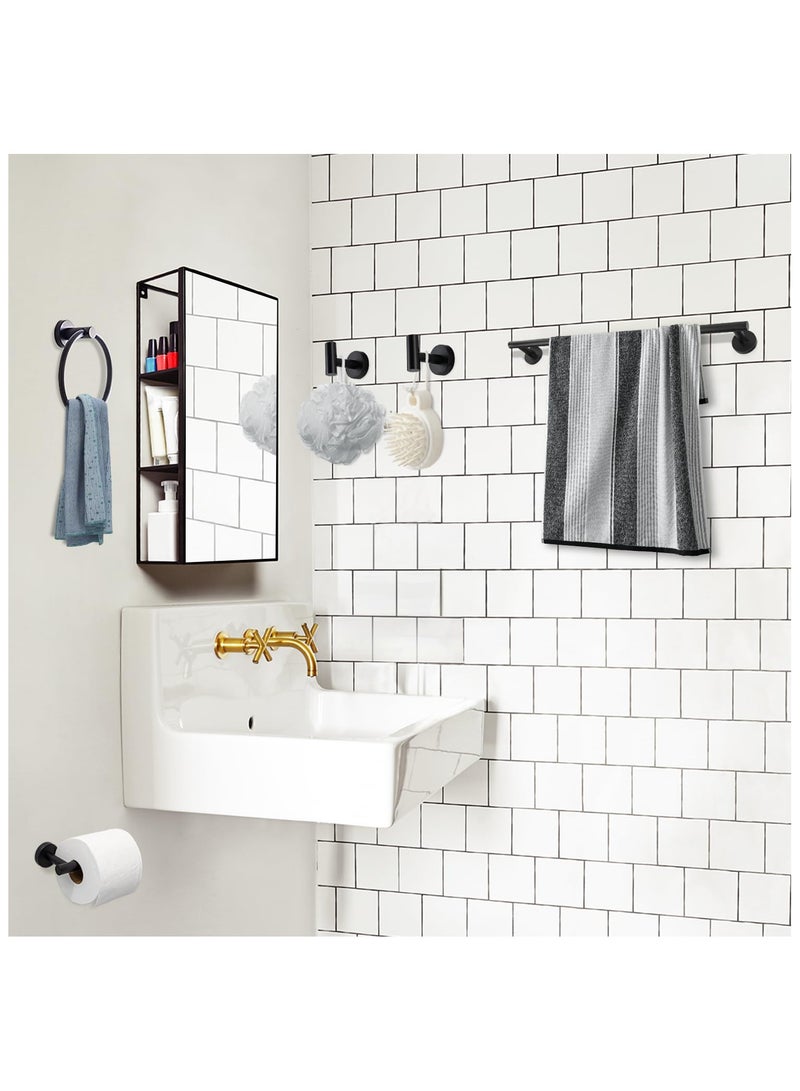 Bathroom Hardware Accessories Set, 5 pieces Bathroom Towel Holder Set, Wall Mounted Stainless Steel Accessories Kit Includes Towel Bar, Towel Ring, 2 Robe Towel Hooks, Toilet Paper Holder