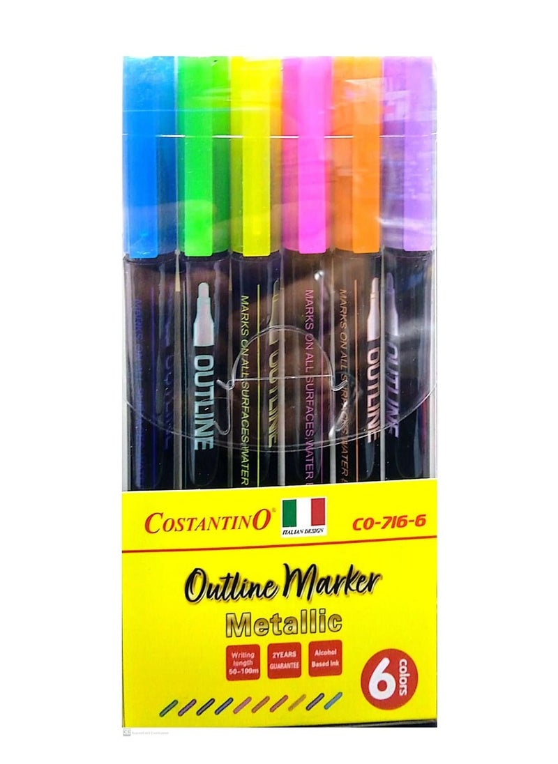 COSTANTINO - 6Pieces Outline Marker Metallic - Image 1