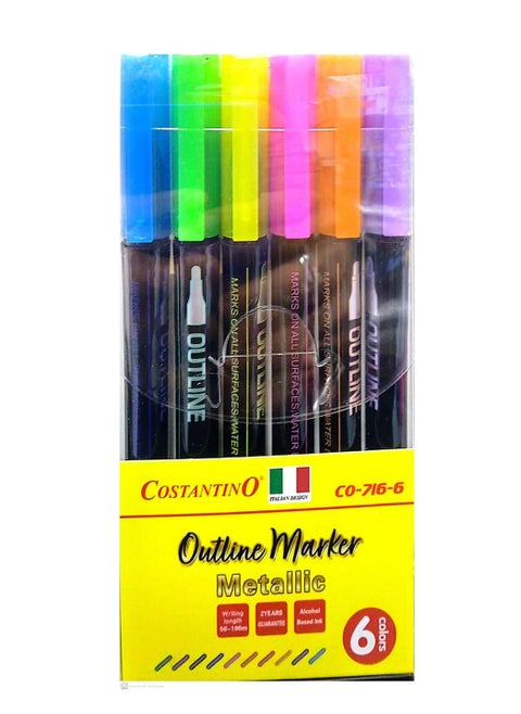 6Pieces Outline Marker Metallic