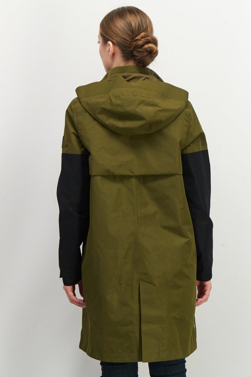 Aigle Women Hooded Solid Wind Breaker Jacket, Olive - Image 2