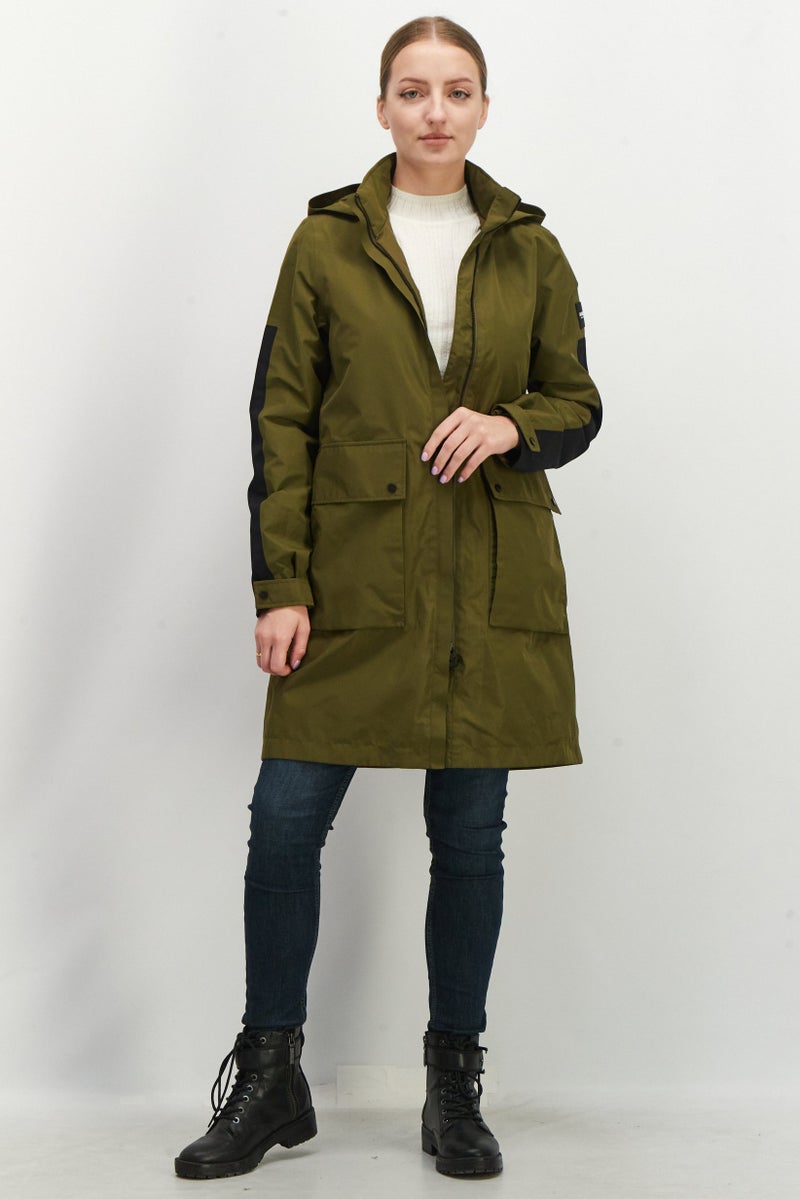 Aigle Women Hooded Solid Wind Breaker Jacket, Olive - Image 4