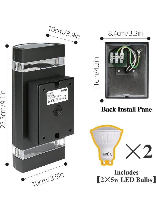 Generic HLFVLITE Outdoor Wall Light, Aluminum Up & Down Outside Wall Lighting Lantern, IP44 Waterproof Garden Lamp, Wall Mount Porch Light, Black Includes 2 5W 3200K Warm White Bulbs, DEN-233 - Image 5