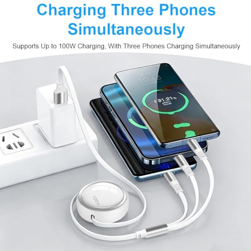 Verilux® Car Charger Cable 3 in 1 Fast Charger, PD 100W Retractable Car Cable with USB A/C to USB C/Lighting/Micro, 480Mbps Data Transfer for iPhone 17/16/15/14, Galaxy S24/S23, Android, Laptop, White - Image 3