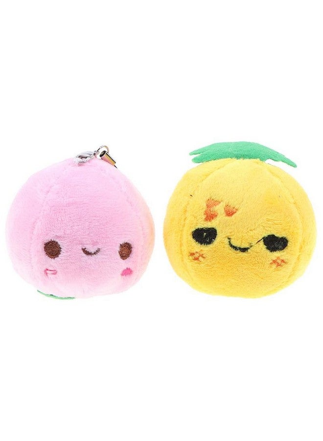 emily pets cat 2 Pcs Cat Toy Soft Mini Plush Fruit Stuffed Colorful Fruit Set Lovely Peach Orange Pineapple & Cat Play Game Toy (Multi Color,Pack of 2) - Image 1