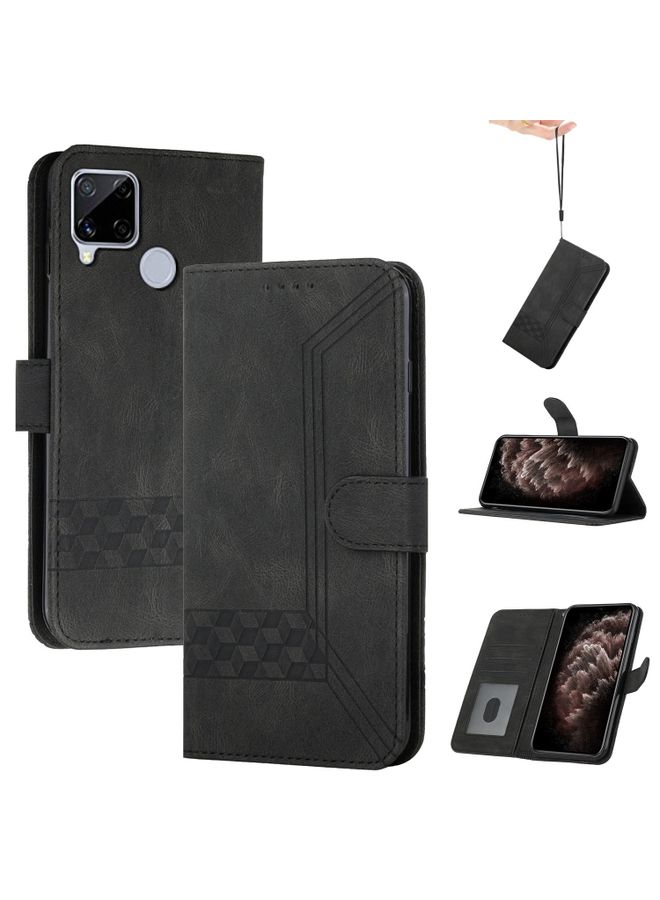 HuHa Case Cover For Realme C12 / C15 Cubic Skin Feel Flip Leather Phone Case Black