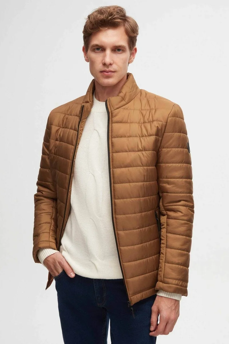 D'S DAMAT Slim Fit Cinnamon Windproof Fiber Filled Coat