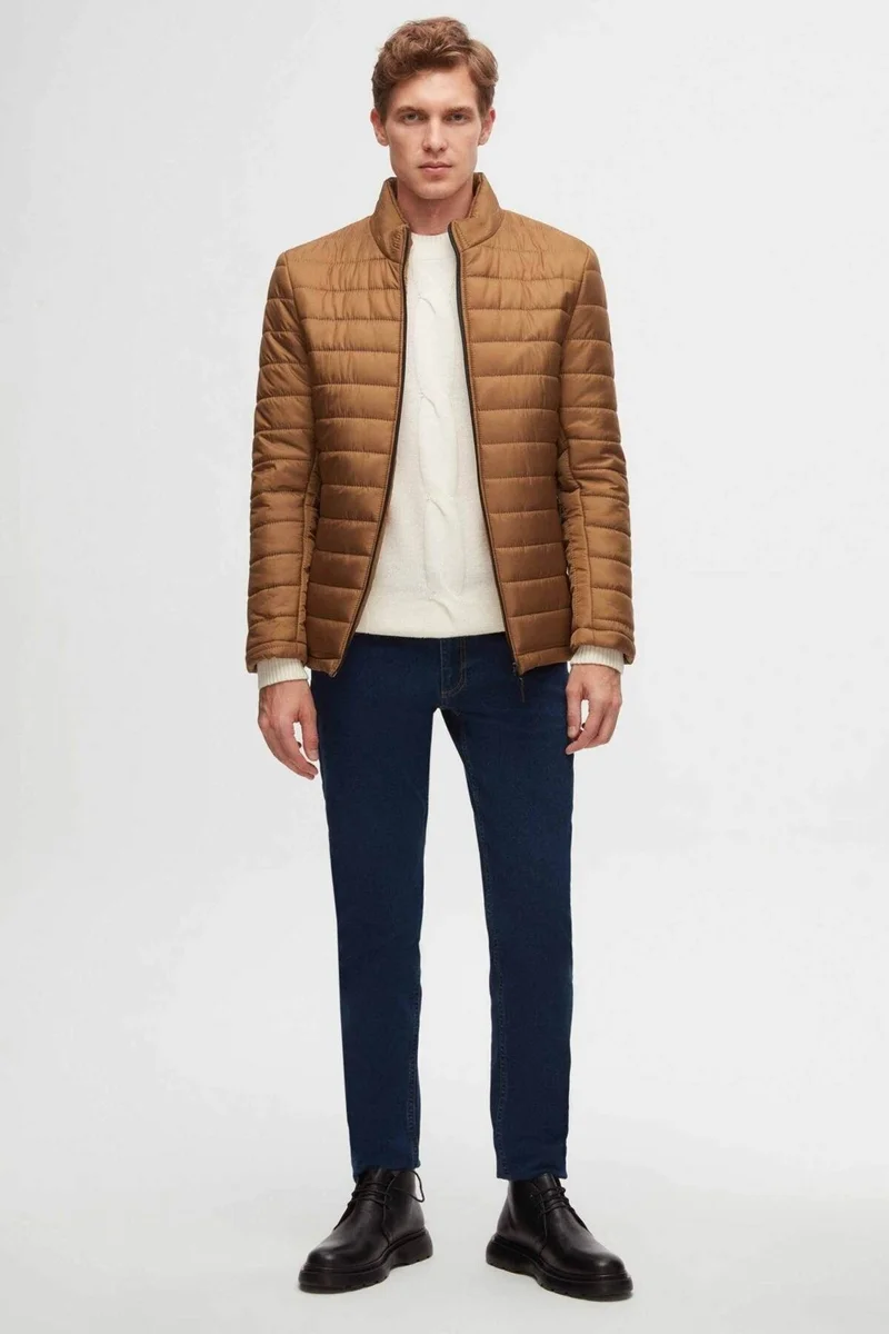 D'S DAMAT Slim Fit Cinnamon Windproof Fiber Filled Coat