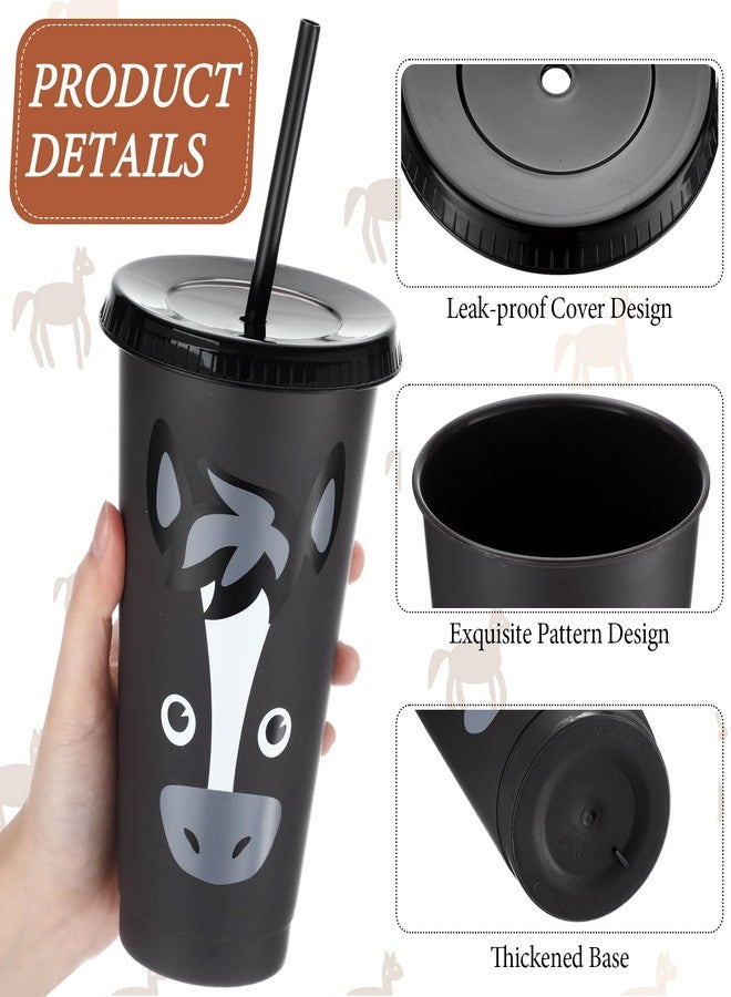 Mifoci 6 Pcs Horse Party Favors 24 oz Horse Cups with Lid Straw Cowboy Cups Bulk Horses Birthday Decorations Reusable Plastic Drink Tumbler for Birthday Gifts Racing Theme Animal Spring Party Supply - Image 2