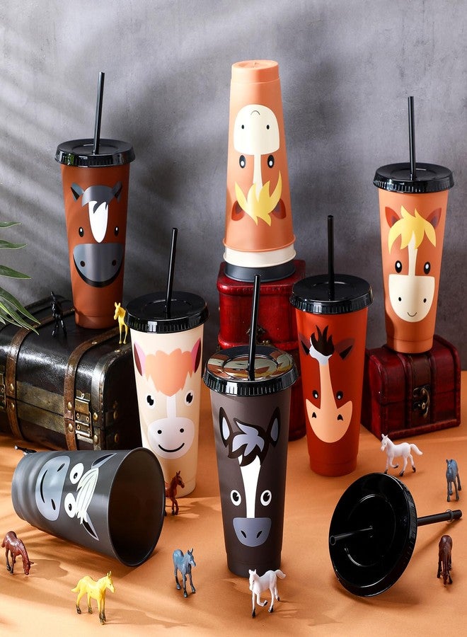 Mifoci 6 Pcs Horse Party Favors 24 oz Horse Cups with Lid Straw Cowboy Cups Bulk Horses Birthday Decorations Reusable Plastic Drink Tumbler for Birthday Gifts Racing Theme Animal Spring Party Supply - Image 5