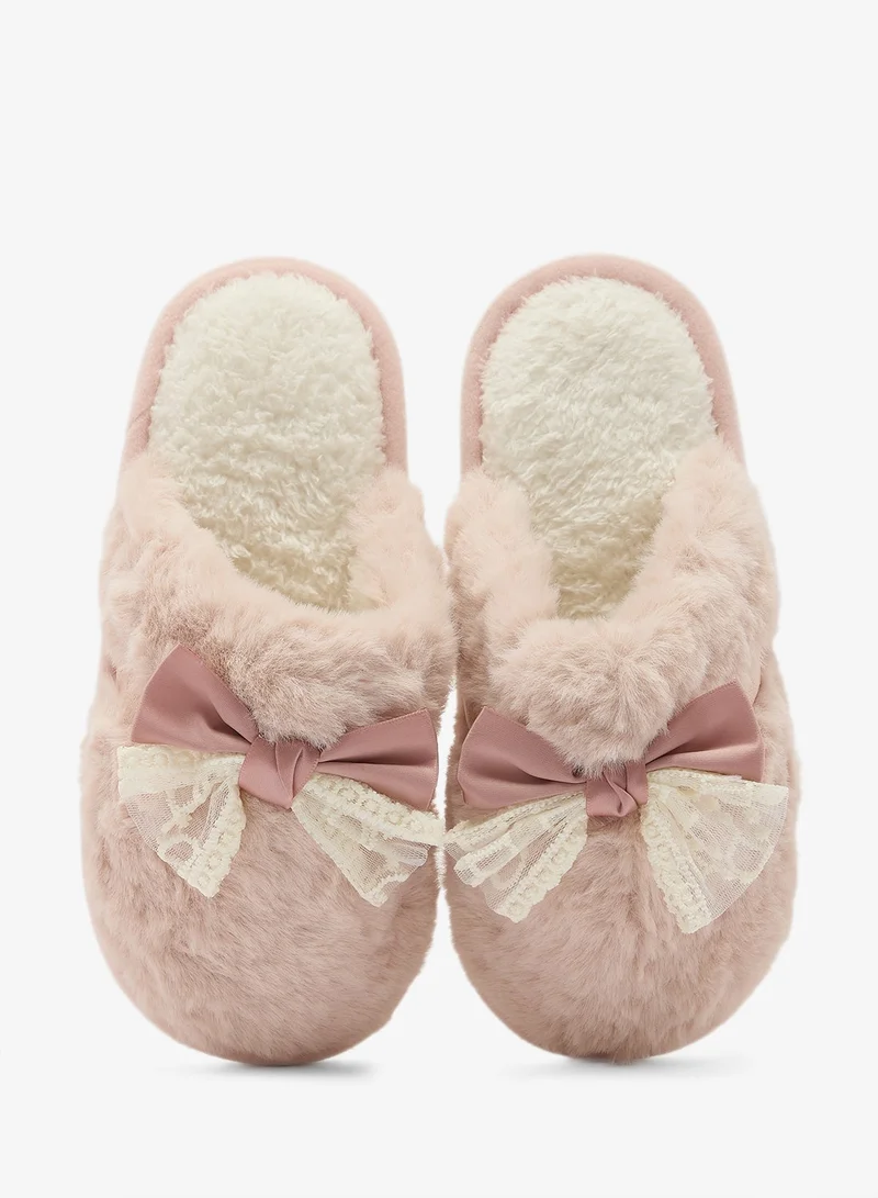 Ginger Pink Bow Detail Cozy Bedroom Slippers for Women | Best Price UAE