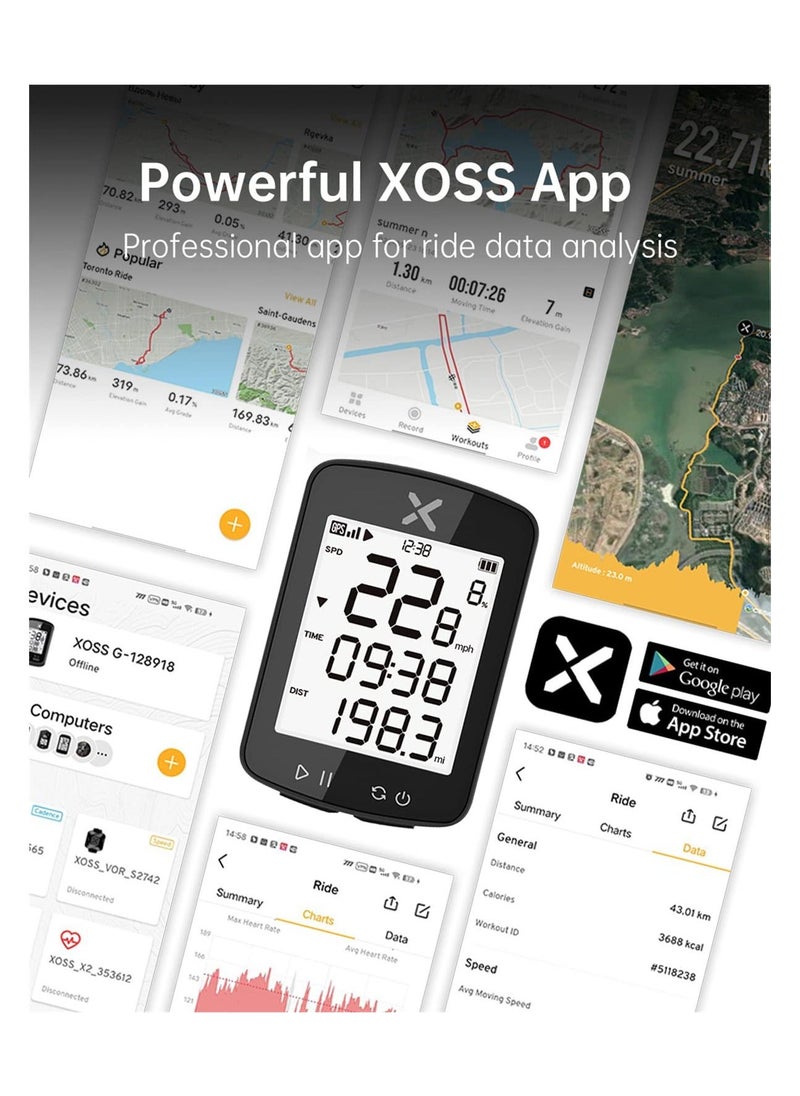 Generic - GPS Bike Computer with Wireless Bluetooths (XOSS APP Support), GPS Cycling Computer IPX7 Waterproof Cycling Computer Rechargeable Bicycle Speedometer and Odometer 28 hrs Battery Life Fits All Bike - Image 1