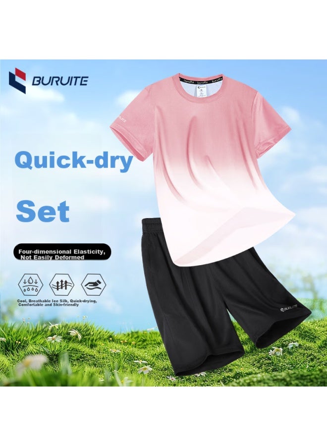 Buruite Fitness Clothing For Women, Spring And Summer Ice Silk Quick-dry Short-sleeve Sportswear Set, Basketball Equipment, Training Running T-shirt - Image 1