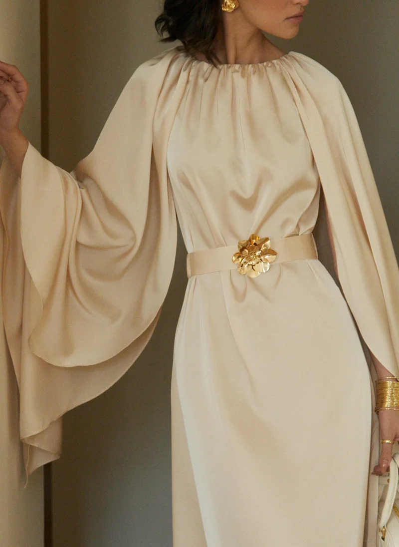 Lichi Loose maxi dress with a cape and matching belt