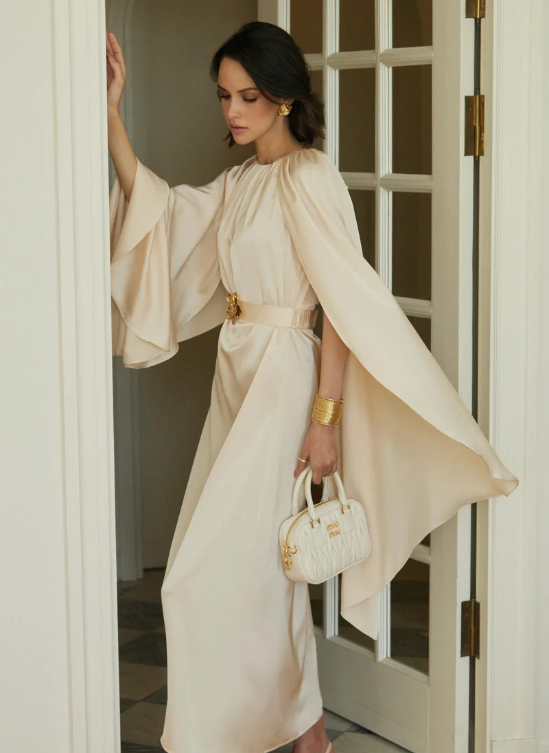 Lichi  Loose maxi dress with a cape and matching belt for Women | Best Price UAE