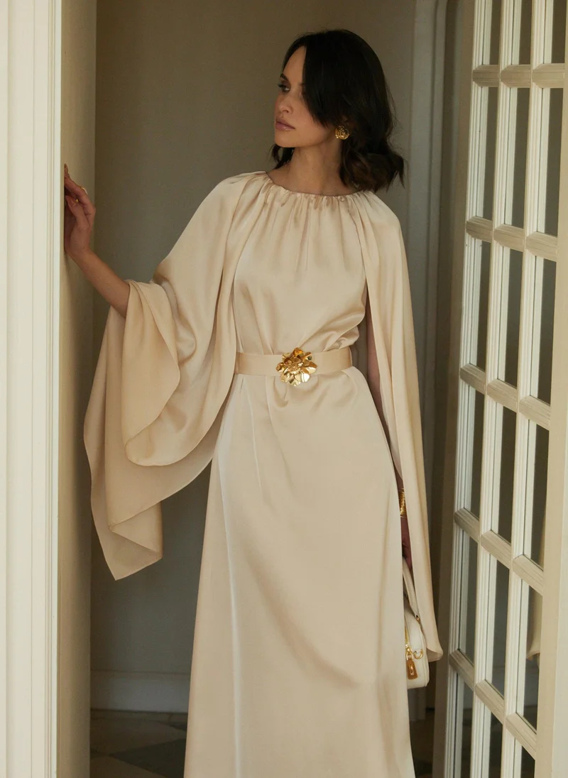 Lichi  Loose maxi dress with a cape and matching belt for Women | Best Price UAE