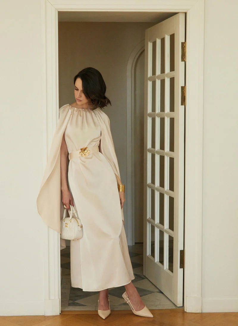 Lichi  Loose maxi dress with a cape and matching belt for Women | Best Price UAE