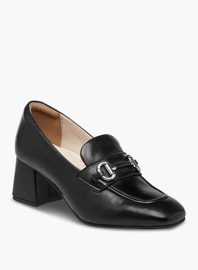 Paprika Metallic Accent Slip-On Loafers with Block Heels - Image 1