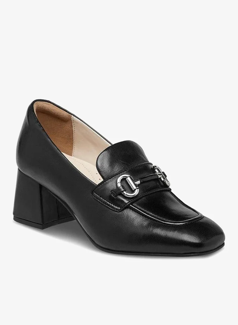 Metallic Accent Slip-On Loafers with Block Heels