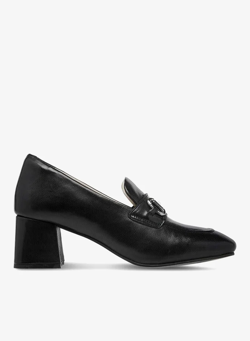 Paprika Metallic Accent Slip-On Loafers with Block Heels