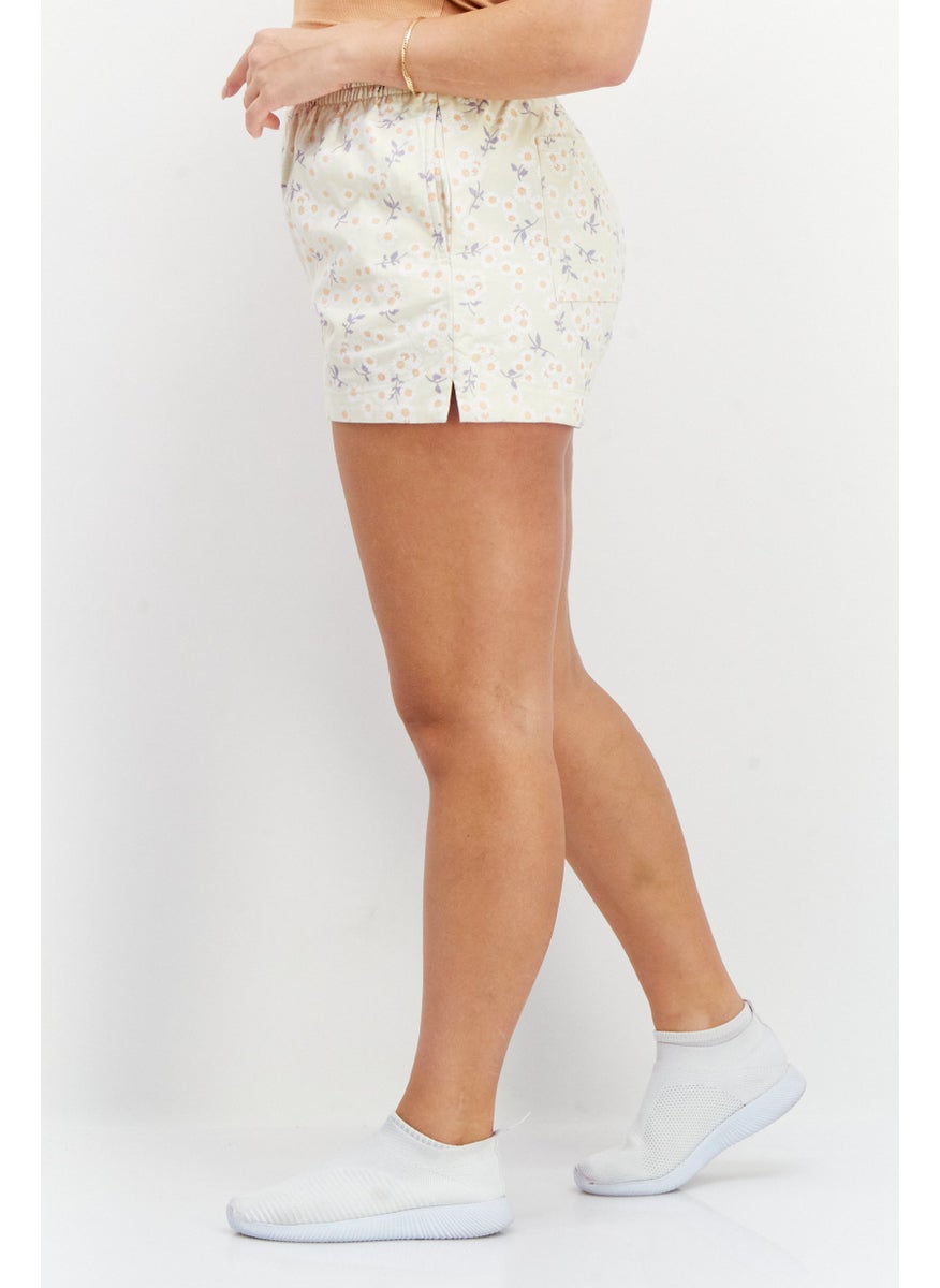 rvca Women Floral Basic Short, Beige Combo  - Image 2