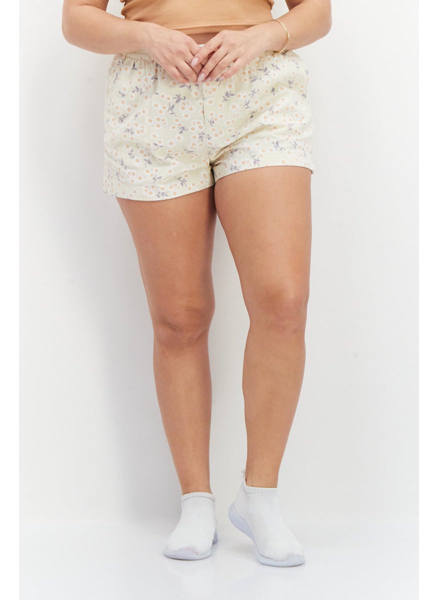 rvca Women Floral Basic Short, Beige Combo  - Image 1