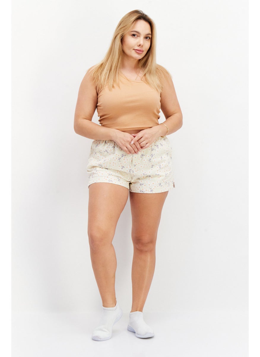 rvca Women Floral Basic Short, Beige Combo  - Image 4