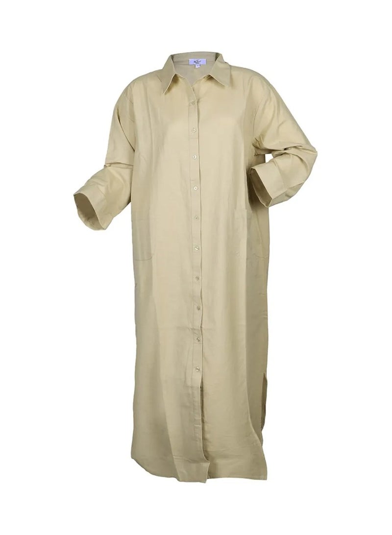 مشكاة جلابية مصنوعة من القطن مع ياقة قميص من مشكاة -M -  # MISH-VIN009 - Image 1