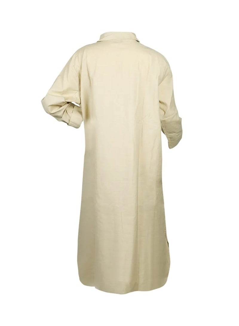مشكاة جلابية مصنوعة من القطن مع ياقة قميص من مشكاة -M -  # MISH-VIN009 - Image 3