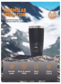 BEOLA Insulated Coffee Mug Travel Tumbler, 600ml, Mountain Black  - Image 4
