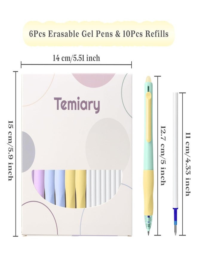 Temiary 6 Pcs Retractable Erasable Gel Pens & 10 Pcs Extra Refills, Fine Point 0.5 mm with Comfortable Grip, Make Mistakes Disappear, Blue Ink Pen for Planners and Crossword Puzzle (Blue Ink) - Image 2