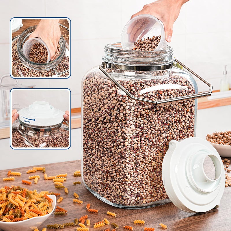 Daitouge 5 Gallon Glass Jar with Airtight Lid, Square Wide Mouth Storage Jar with Stainless Steel Handle, Glass Jug with Cup for Terrarium, Storage, Dog Treats, Mead Making - Image 3