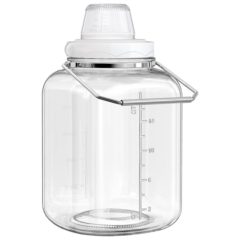 Daitouge 5 Gallon Glass Jar with Airtight Lid, Square Wide Mouth Storage Jar with Stainless Steel Handle, Glass Jug with Cup for Terrarium, Storage, Dog Treats, Mead Making - Image 1