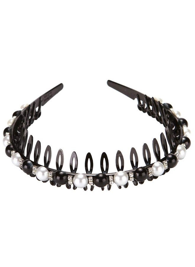 LONEEDY 3 Pack Fashion Faux Pearl And Rhinestones Hard Headbands Nonslip Teeth Hairband Hair Accessories For Women - Image 3
