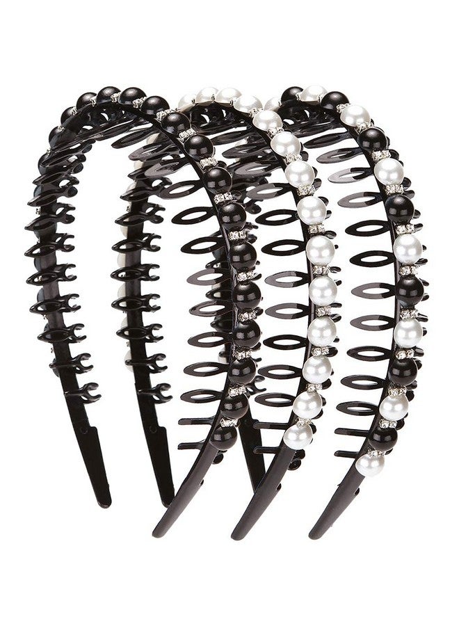 LONEEDY 3 Pack Fashion Faux Pearl And Rhinestones Hard Headbands Nonslip Teeth Hairband Hair Accessories For Women - Image 1