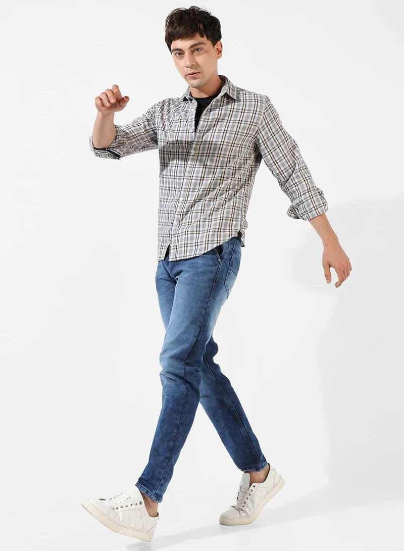 Campus Sutra Campus Sutra Men's Checkered Multicolour Button Up Spread Collar Shirt For Casual Wear | Regular Fit | Cotton Shirt Crafted With Long Sleeve, Comfort Fit & High-Performance For Everyday Wear