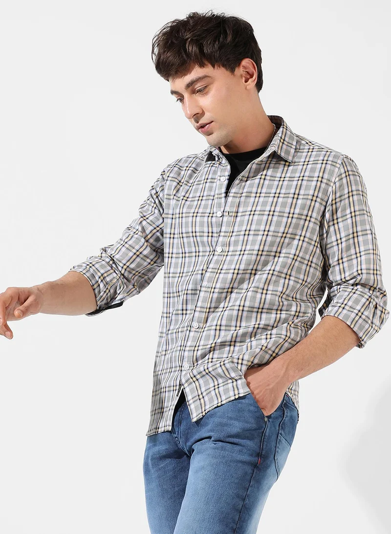 Campus Sutra Campus Sutra Men's Checkered Multicolour Button Up Spread Collar Shirt For Casual Wear | Regular Fit | Cotton Shirt Crafted With Long Sleeve, Comfort Fit & High-Performance For Everyday Wear