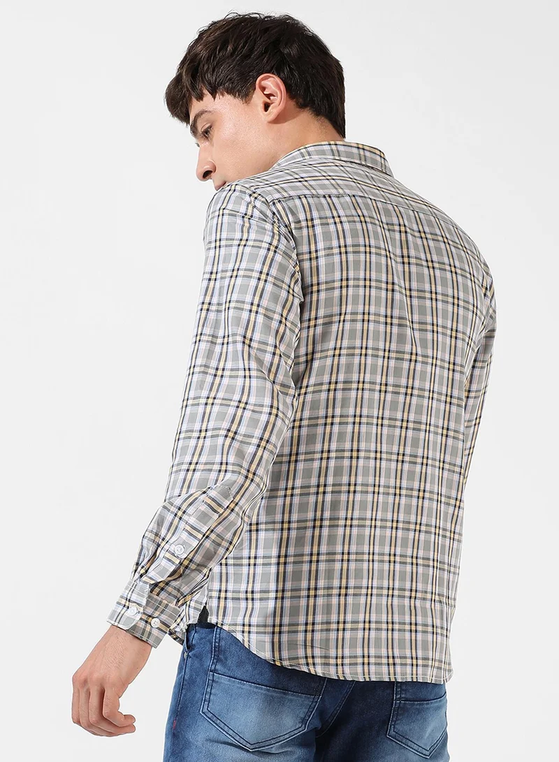 Campus Sutra Campus Sutra Men's Checkered Multicolour Button Up Spread Collar Shirt For Casual Wear | Regular Fit | Cotton Shirt Crafted With Long Sleeve, Comfort Fit & High-Performance For Everyday Wear