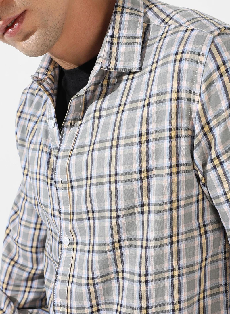 Campus Sutra Campus Sutra Men's Checkered Multicolour Button Up Spread Collar Shirt For Casual Wear | Regular Fit | Cotton Shirt Crafted With Long Sleeve, Comfort Fit & High-Performance For Everyday Wear
