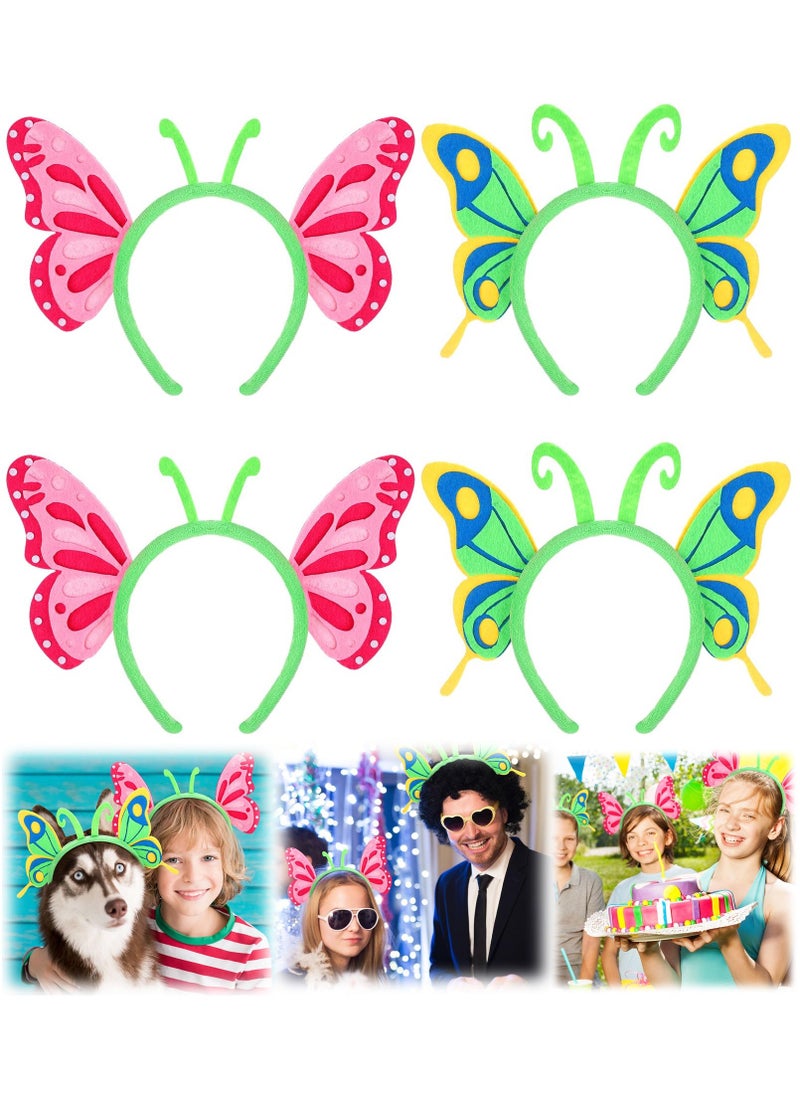 Loquat 4 Pack erfly Headbands Felt Adjustable Wing Pink and Green Headwear for Kids Brithday Favor Children's Hair Hoops Kindergarten Performance Props Accessories Ball Head Ladybug - Image 1