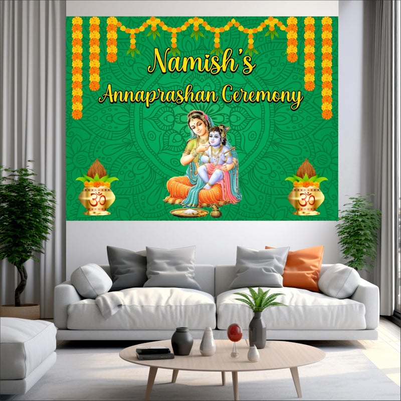 Party BaazaarAnnaprashan Customized Backdrop | Traditional Annaprashana Decoration | Baby Annaprashan Decoration Items (Pack of 1, Multicolor, Size: 5x4 Feet) - Image 3